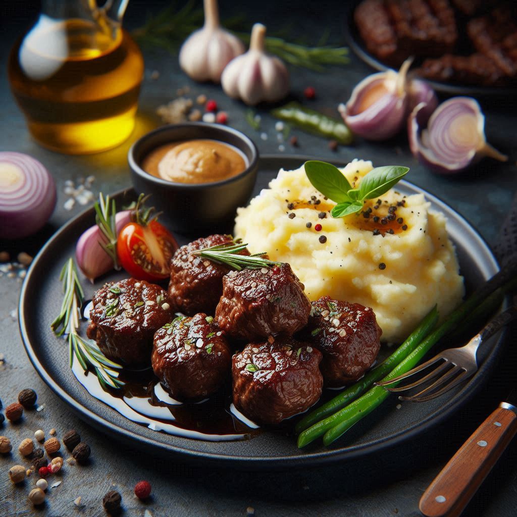 (BULK RANGE) Garlic Beef Bites With Mash 600g
